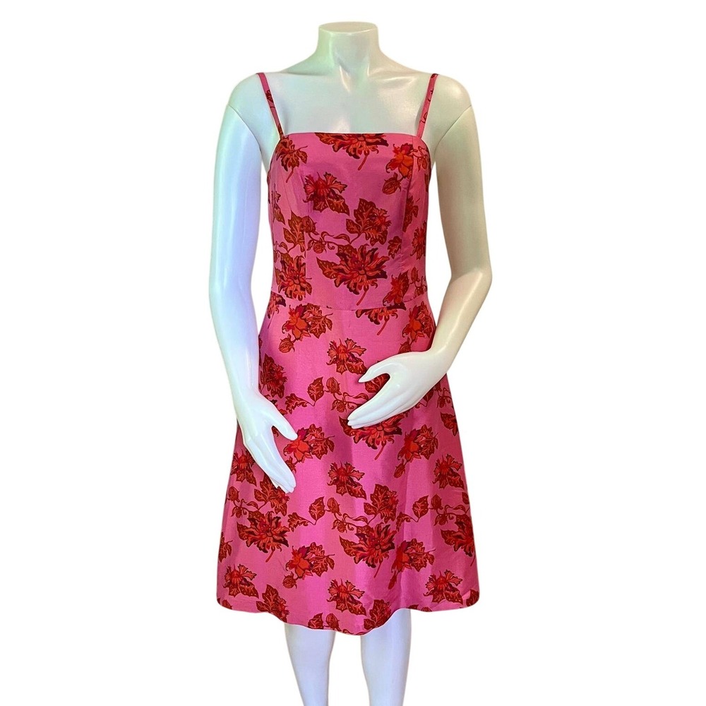 Vintage Hennes Collection Silk Floral Sundress Sz 6 Pink Midi Y2K Garden Party